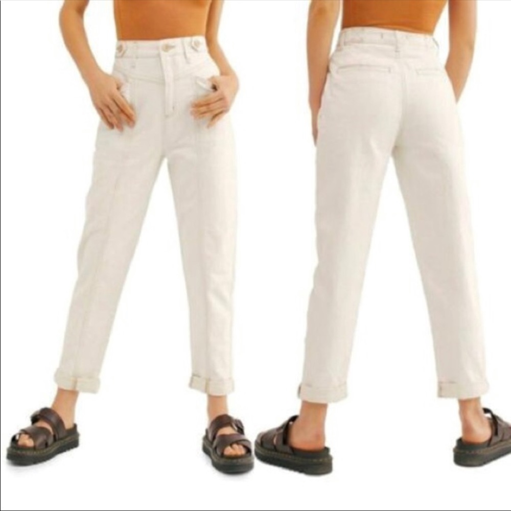 FREE PEOPLE city of lights ivory high rise mom jeans